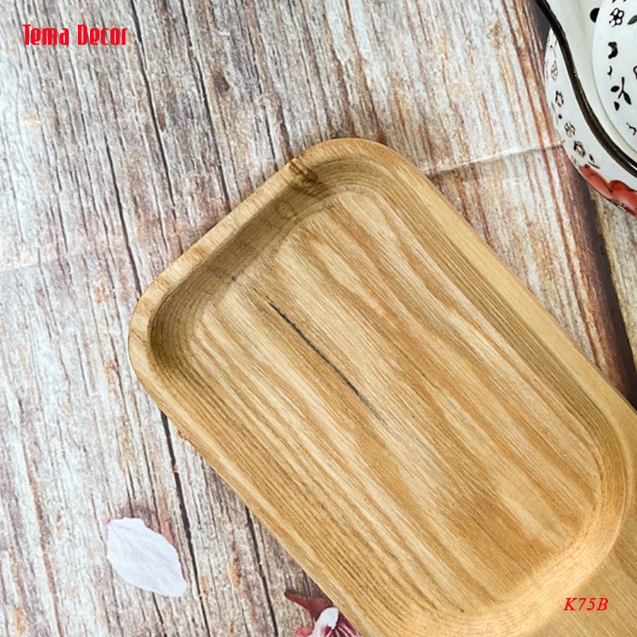 Khay gỗ decor Tema - Khay gỗ đựng đồ ăn gỗ tần bì hình chữ nhật tay cầm tiện dụng | BigBuy360 - bigbuy360.vn