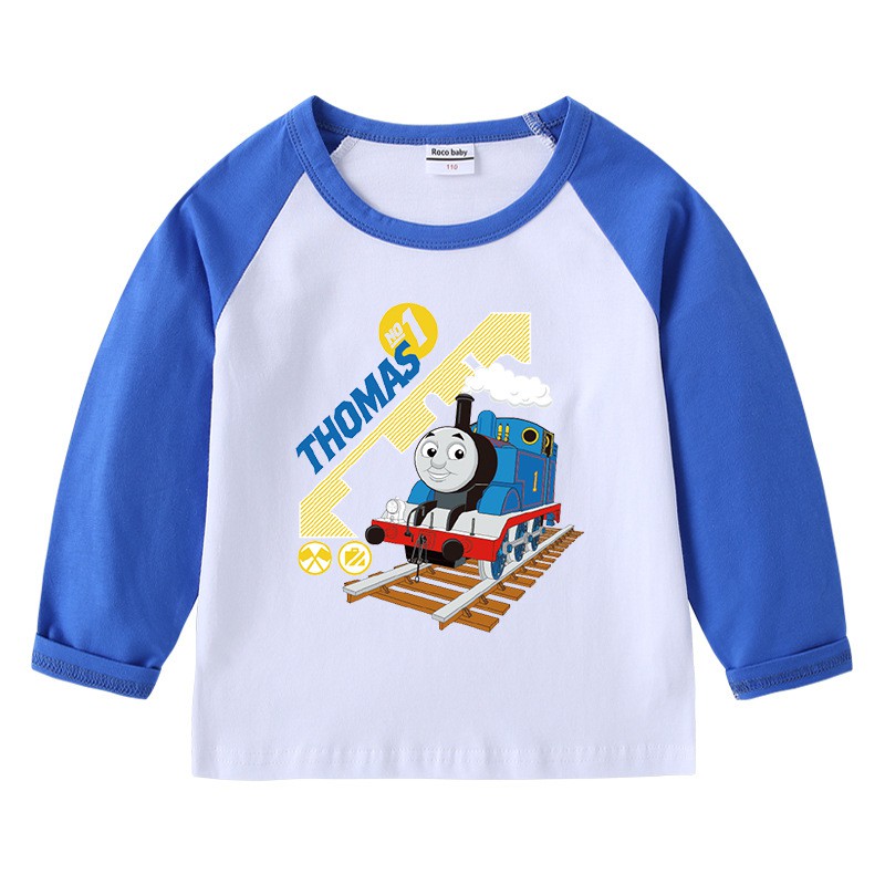 Áo Thun Cotton Tay Dài In Hoạt Hình Tàu Lửa Thomas Dễ Thương Thời Trang Mùa Thu Cho Bé