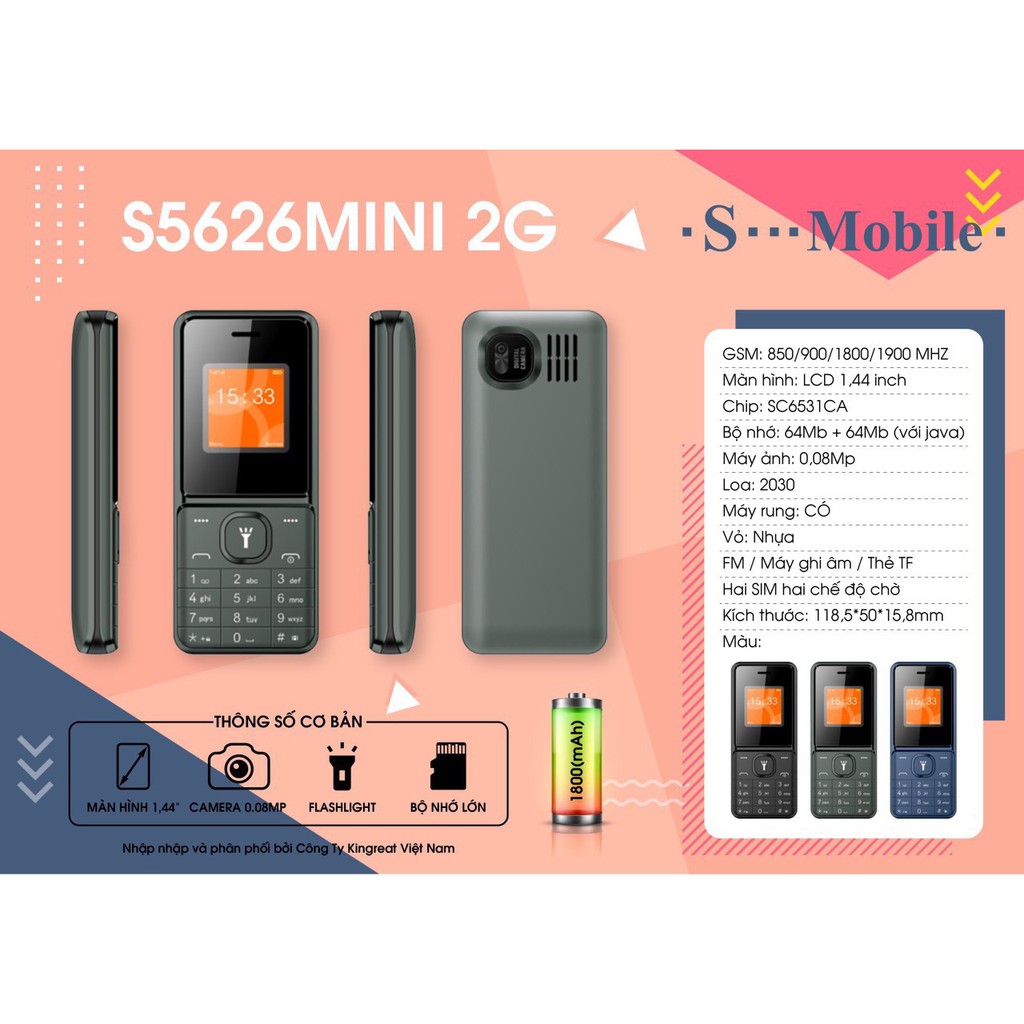 [FREESHIP] ĐIỆN THOẠI MINI 3 SIM S-MOBILE S5626