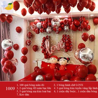 (Tặng bơm bóng+100 cánh hoa hồng) SET BÓNG TRANG TRÍ PHÒNG CƯỚI TONE ĐỎ SIÊU HOT 2021_1009