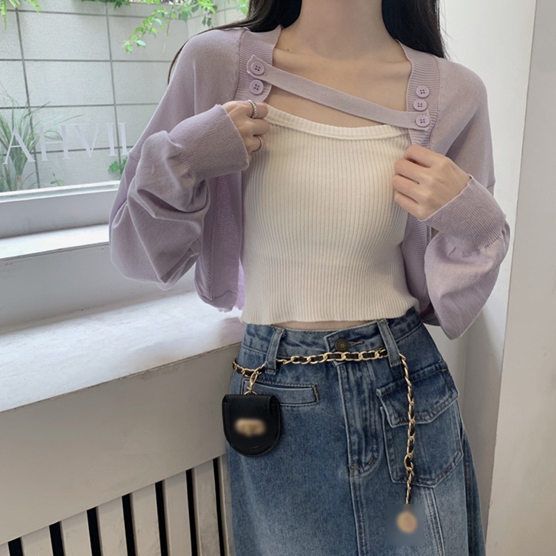 Áo Khoác Cardigan Dệt Kim Tay Dài Chống Nắng Cài Nút Phía Trước Thời Trang Mùa Hè Cho Nữ