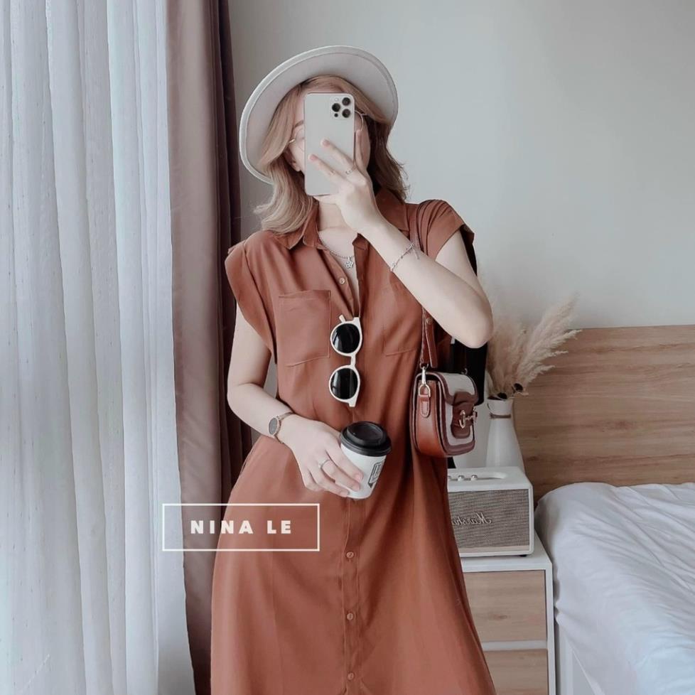 TCO Đầm sơ mi công sở dáng suông tay sát cánh mẫu nina lê