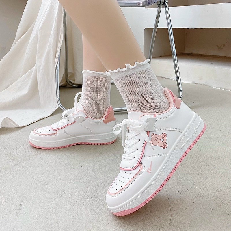 Giày thể thao nữ viền gấu ulzzang  đế độn cao 5 cm đi học chơi cá tính siêu đẹp, Sneaker bata nữ mẫu mới hot trend 2021