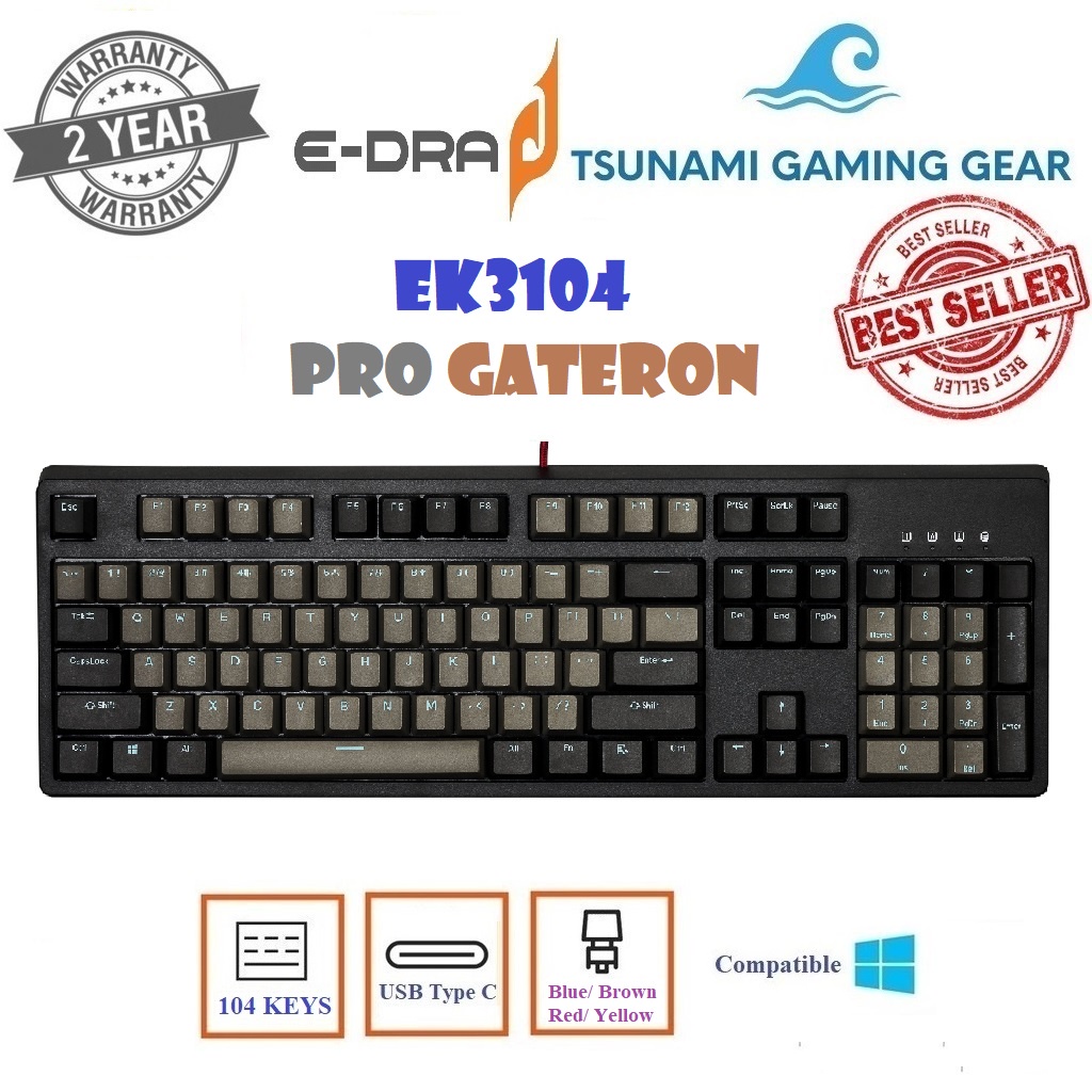 Phím cơ E-Dra EK3104 Pro Gateron switch version 2021 (sử dụng keycaps PBT SKY DOLCH cao cấp) - Hàng chính hãng BH 2 năm