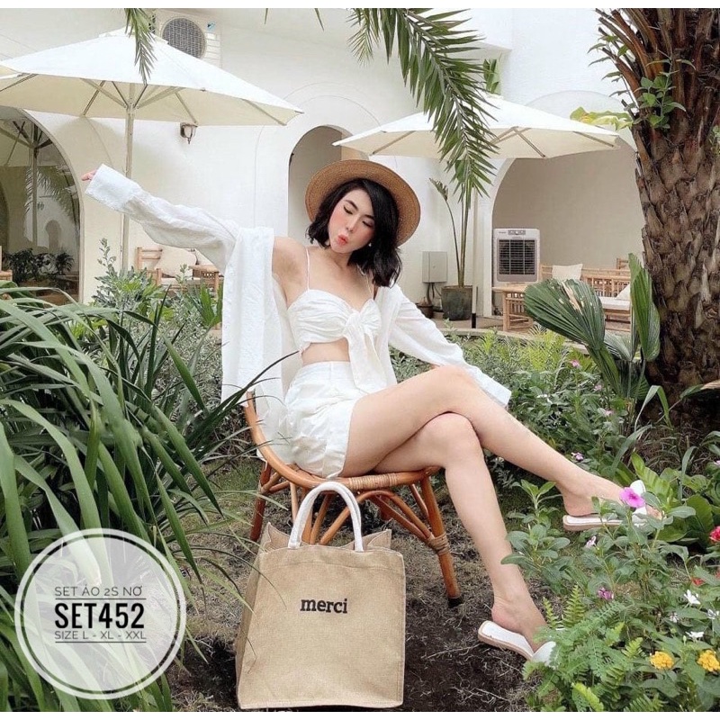 SET ÁO CROPTOP KHOÁC KÈM QUẦN ĐI BIỂN BIGSIZE 55-90KG