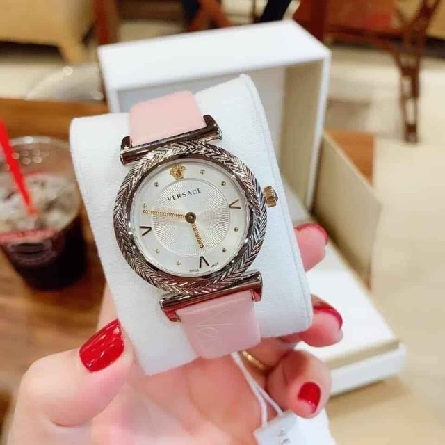 Đồng Hồ Nữ Versace V- Motif Vintage Logo Pink Leather VERE00118