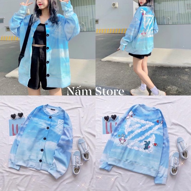 [Ảnh Thật] Áo khoác cardigan loang xanh Z form rộng unisex