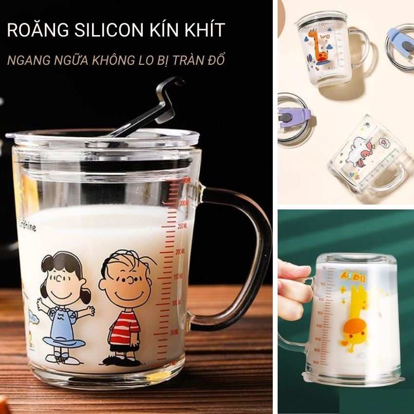 Ly thủy tinh 3 in 1 chia vạch siêu tiện lợi cốc giữ nhiệt có nắp đậy chân không 400ml tặng ống hút thủy tinh Angola_Shop