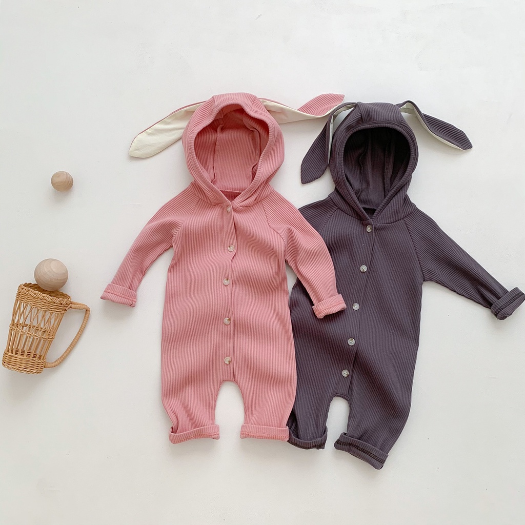 Bộ Áo Liền Quần Tai Thỏ Dễ Thương Cho Trẻ Sơ Sinh