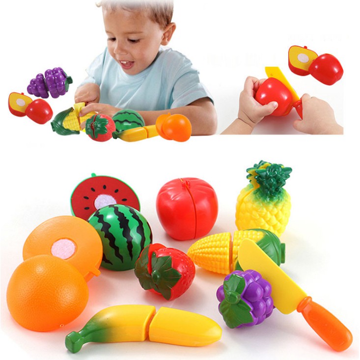 Bộ Đồ Chơi Cắt Hoa Quả Rau Củ Bằng Nhựa Cho Bé Có Rổ Hoặc Khay Đựng