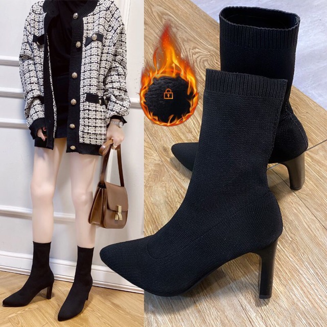 (HÀNG CÓ SẴN) Bốt len gót dẹt 8cm BIG SIZE 35-43