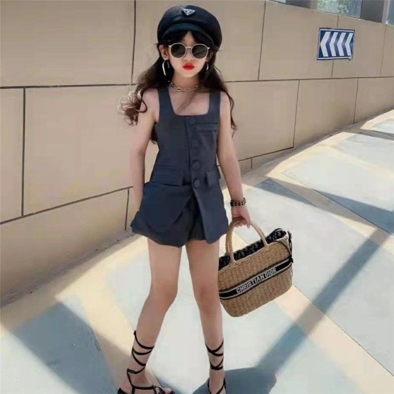 Bộ Đồ Hai Mảnh Áo Không Tay Dễ Phối Đồ Phong Cách Phương Tây Thời Trang Mùa Hè Dành Cho Bé Gái 48 Giờ