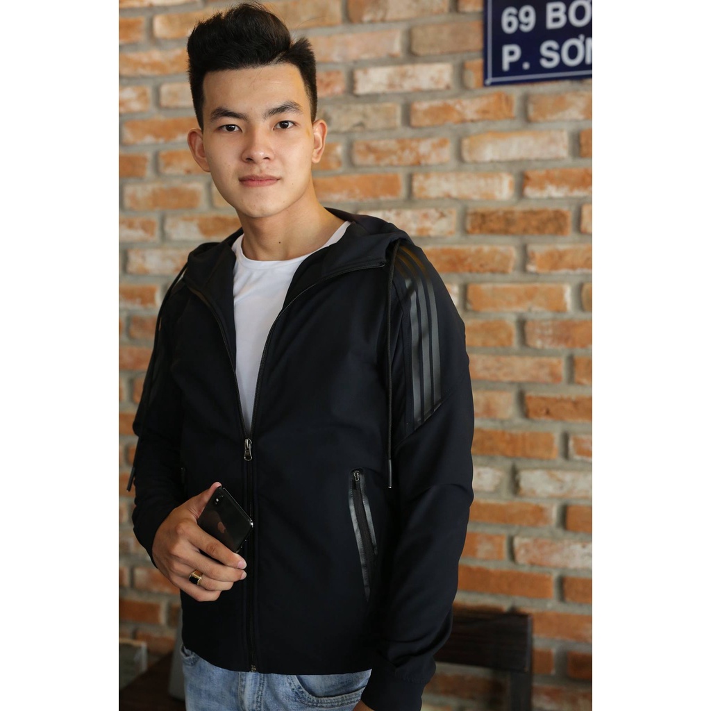 Áo khoác thể thao nam Thun poly 2 da cực đẹp có nón rộng
