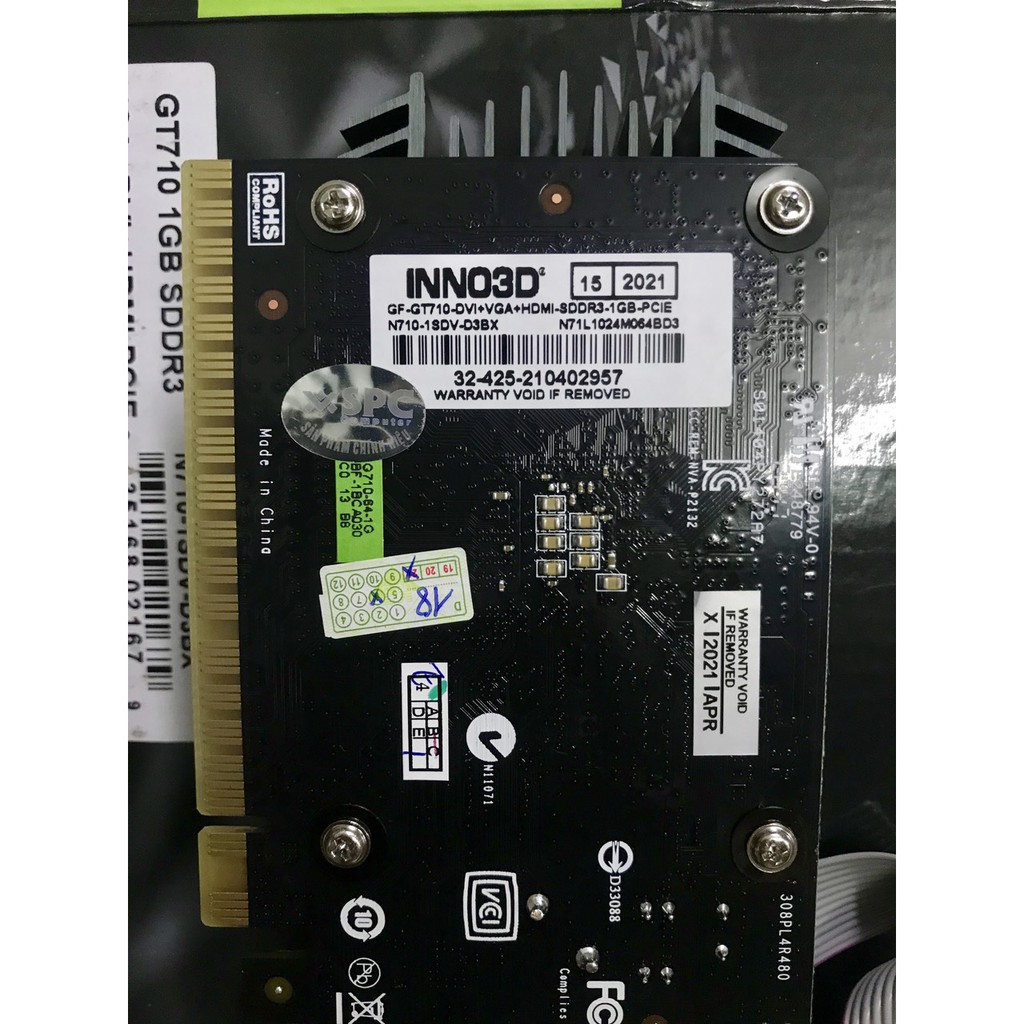 Card màn hình Inno3D Geforce GT 710 1GB (1GB GDDR3, 64-bit, VGA + DVI +HDMI) | BigBuy360 - bigbuy360.vn