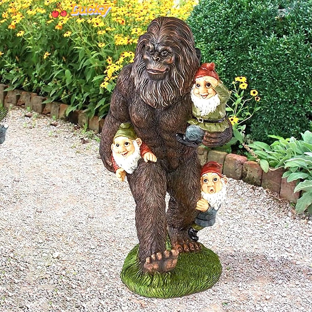 LUCKY Perfect Gift For Outdoor Lawn Resin Sculptures Bigfoot And Gnomes Figurine Garden Decor Weather-proof Yeti Dwarf Statue 5.9 Inch Ornament