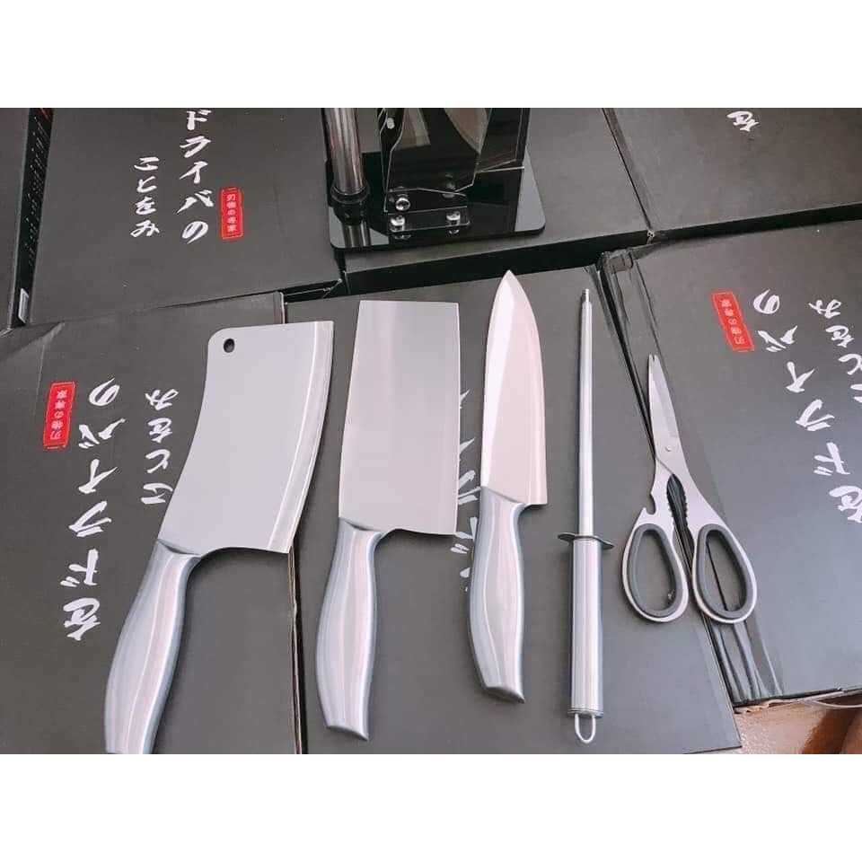 Bộ Dao Nhật 6 Món Inox Đúc Nguyên Khối Cao Cấp Kèm Khay Đựng Bộ Dao Kéo Nhà Bếp 6 Chi Tiết
