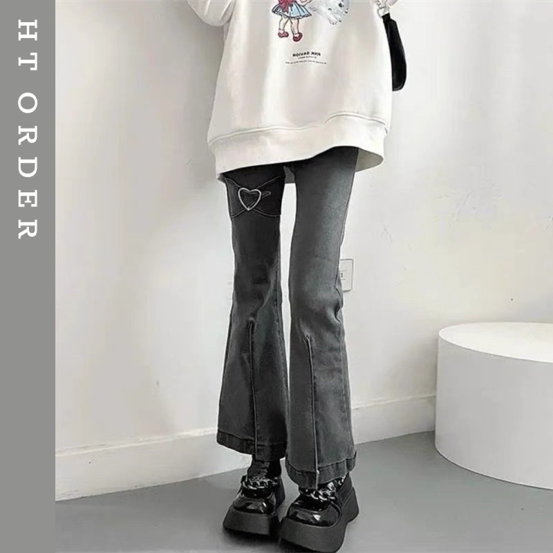 Quần jeans đen xám dáng ống đơn giản