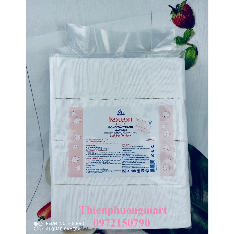 Bông Tẩy Trang Bề Mặt Mịn gói 500gr chính hãng Bông Bạch Tuyết - Bông Tẩy Trang Cotton Bề Mặt Mịn KOTTON BEAUTY size 5x6