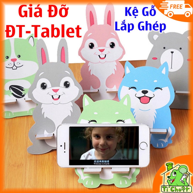 [Ảnh Thật] Giá Đỡ Điện Thoại Tablet Dạng Kệ Gỗ Lắp Ghép Hình Thú LOẠI MỎNG