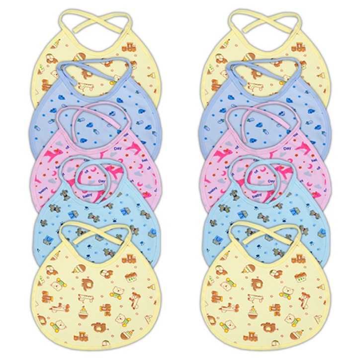 Combo 10 yếm ăn dặm 2 lớp 100% cotton an toàn cho bé sơ sinh từ 0-24 tháng YCCKF