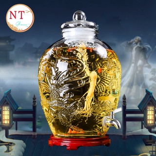 Bình ngâm rượu thủy tinh họa tiết hoa văn rồng phụng 10 lít