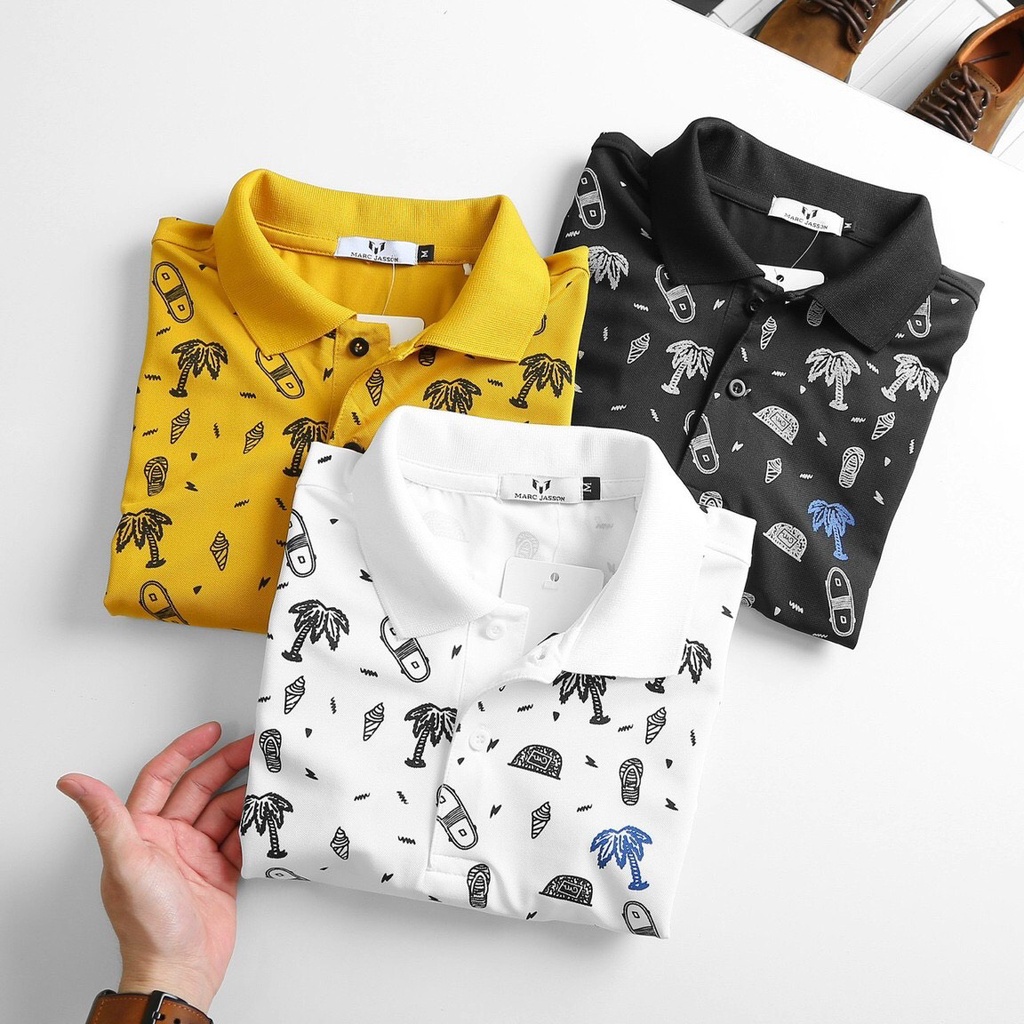 Áo polo nam họa tiết MARC VACATION cotton xuất xịn, big size 3xl 90kg chuẩn form, sang trọng, thanh lịch - The Basic