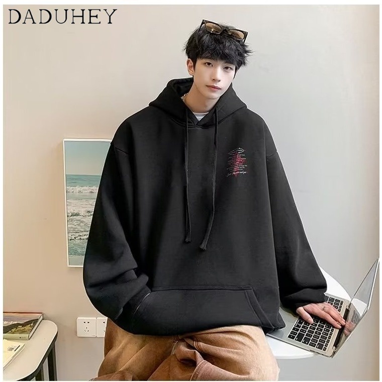 DaDuHey Men's Chic Fashionable Printed Autumn Top Autumn Korean Style New round Neck Loose Sweater