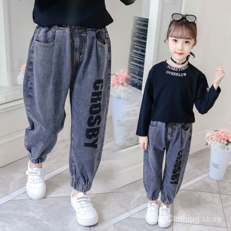 Quần jean chất liệu vải cotton ống rộng cho bé 3-5-10-12-13 tuổi