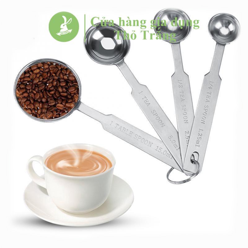 Muỗng/ thìa đong định lượng inox không gỉ bộ 4 cây (15ml / 5ml / 2.5ml / 1.25ml)