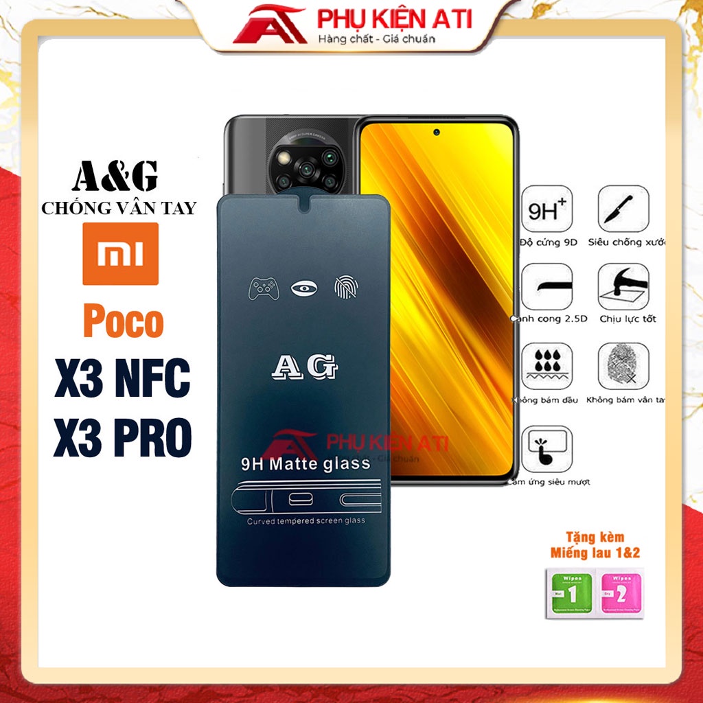 Kính cường lực Poco X3 NFC/ X3 Pro chống vân tay - Full màn, cảm giác lướt mượt mà, bề mặt nhám chống lóa - Phụ kiện ATI