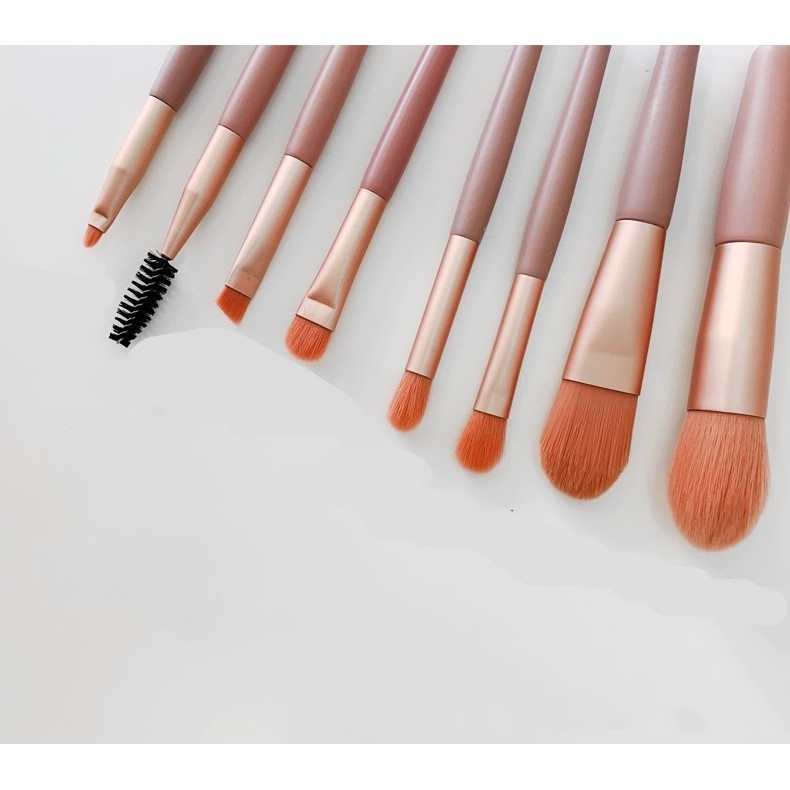 Set 8 cọ đánh phấn trang điểm kèm túi khóa kéo phong cách vintage OUYOU