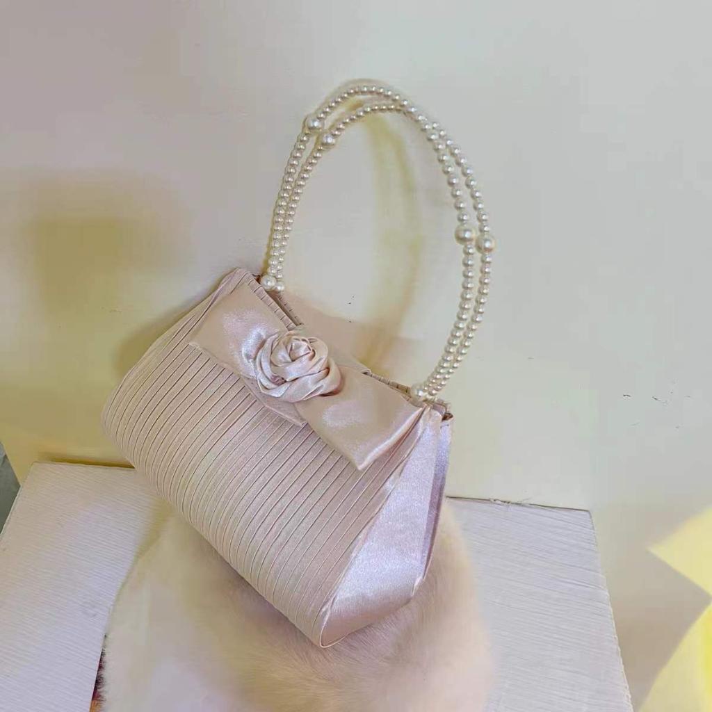 HAPPY HOMLIV Túi Xách Cỡ Lớn Đính Hoa Hồng Và Ngọc Trai Phối Dây Xích Thời Trang Pháp