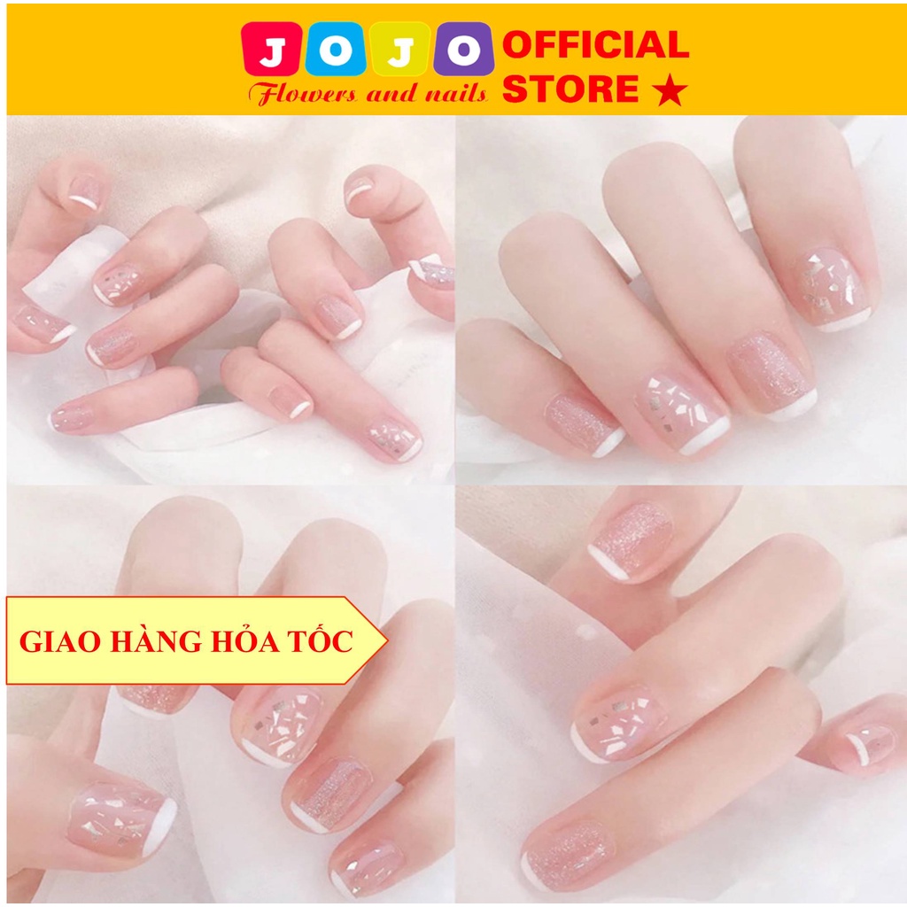 Set 24 móng tay giả hồng đầu móng S100 thiết kế thời trang Jojo móng giả đẹp có keo dán tự làm nail tại nhà