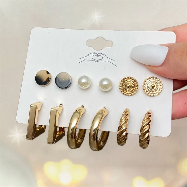 iF YOU Bộ Khuyên Tai Mạ Vàng Hình Trái Tim Đính Ngọc Trai Phong Cách Hàn Quốc