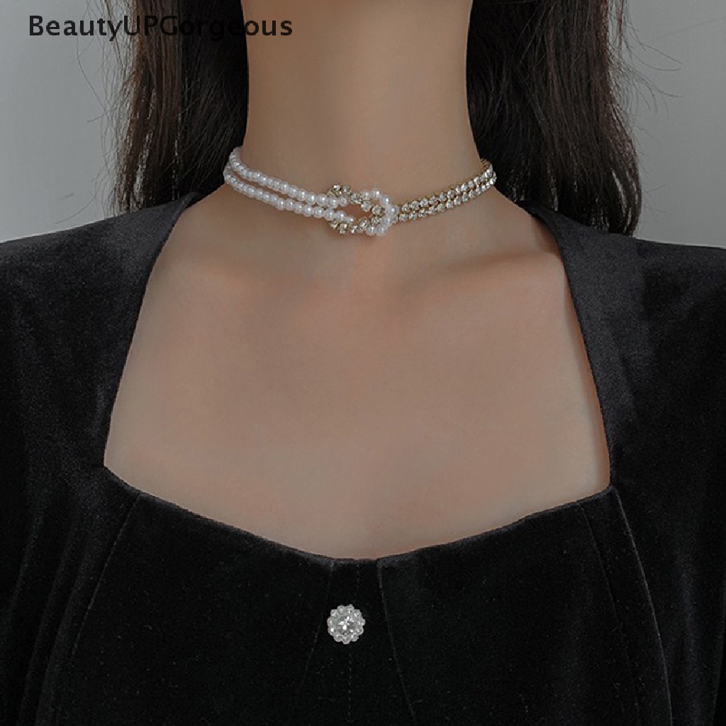 [BeautyUPGorgeous] Vòng Cổ Choker Ngắn Đính Pha Lê Và Ngọc Trai Phong Cách Hàn Quốc Cho Nữ