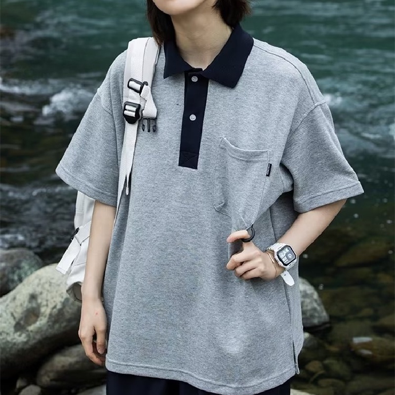 Áo Thun polo Ngắn Tay Dáng Rộng Thoáng Khí Phong Cách Đường Phố Nhật Bản Thời Trang Mùa Hè Cho Nam