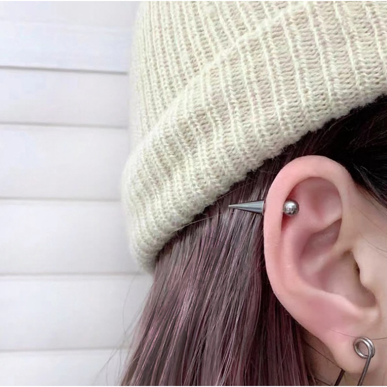 Bông Tai Nam Nữ Unisex Bi Đinh Nhọn Titan Ko Đen TT 4258