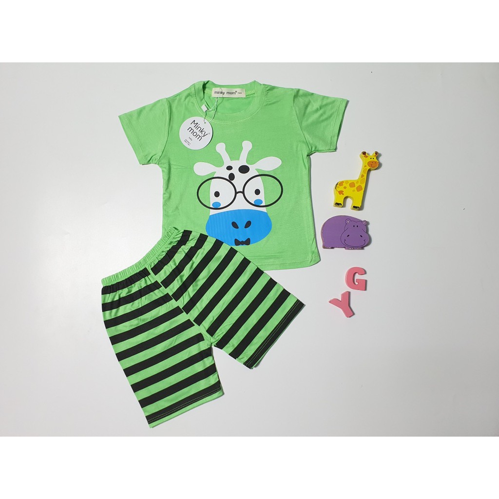 Bộ Cộc tay Minky mom Thun Lạnh in hình Động Vật Dễ Thương quần kẻ Cho Bé