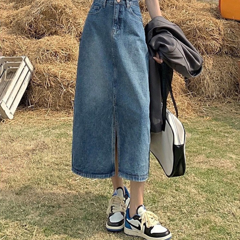 Chân váy jean IELGY dáng chữ A lưng cao thời trang dành cho nữ
