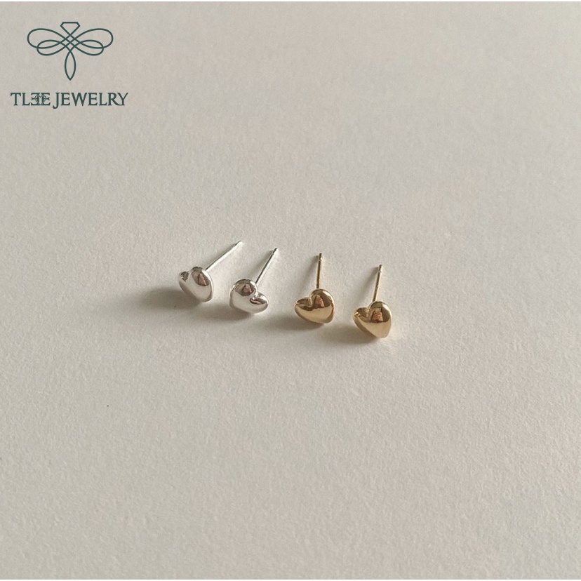 Khuyên tai bạc nữ TLEE bạc tim phồng đơn giản TleeJewelry B0169