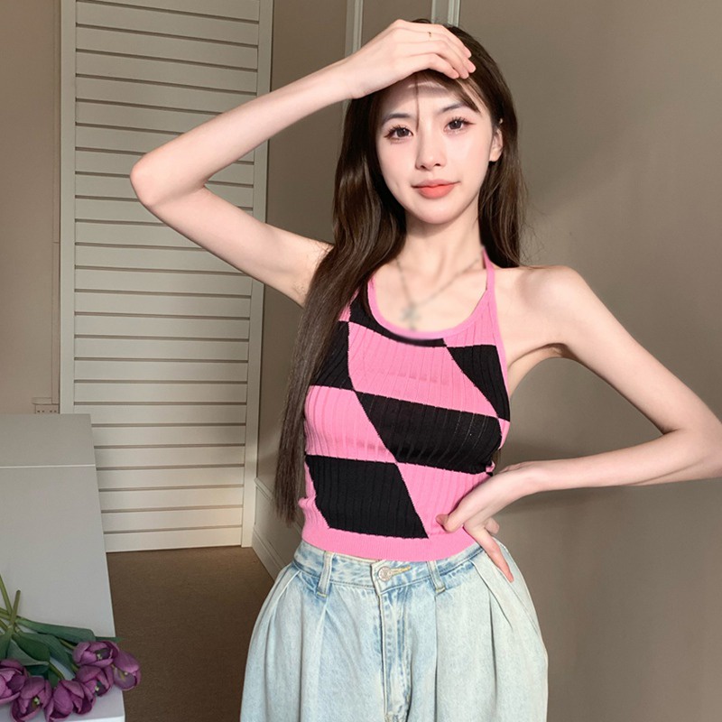 Áo Croptop Sát Nách Màu Sắc Tương Phản Thời Trang Cho Nữ