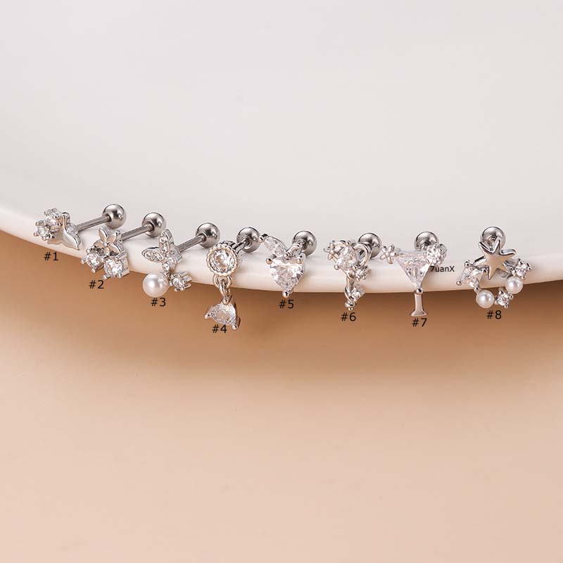 1 Khuyên Tai Dạng Đinh Ốc Hai Đầu Bằng Thép Không Gỉ Cho Helix Pinna 20Gauge Mermaid Tail Star