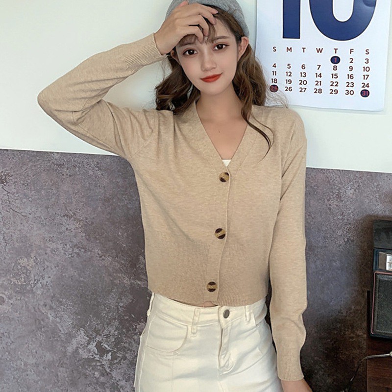 Áo khoác cardigan dệt kim màu trơn phối nút dễ thương nhiều màu tùy chọn cho nữ