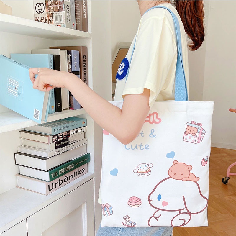 1 Túi Xách canvas Sức Chứa Lớn In Hình Chó cinnamon Đơn Giản Sáng Tạo Cho Học Sinh