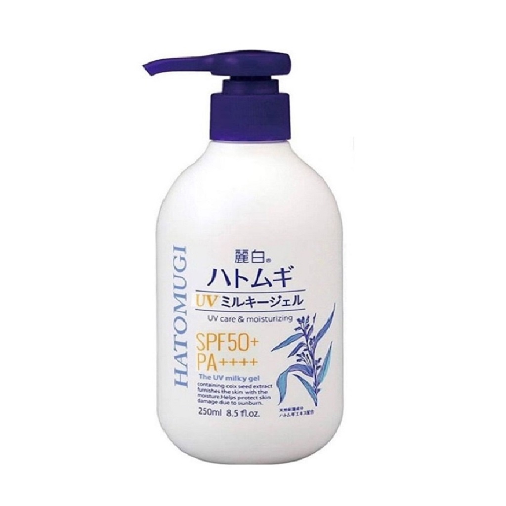 Sữa Dưỡng Thể Chống Nắng, Dưỡng Ẩm Hatomugi UV Care &amp; Moisturizing SPF 50+ PA++++ UV Milky Gel 250ml/80g - Vàng