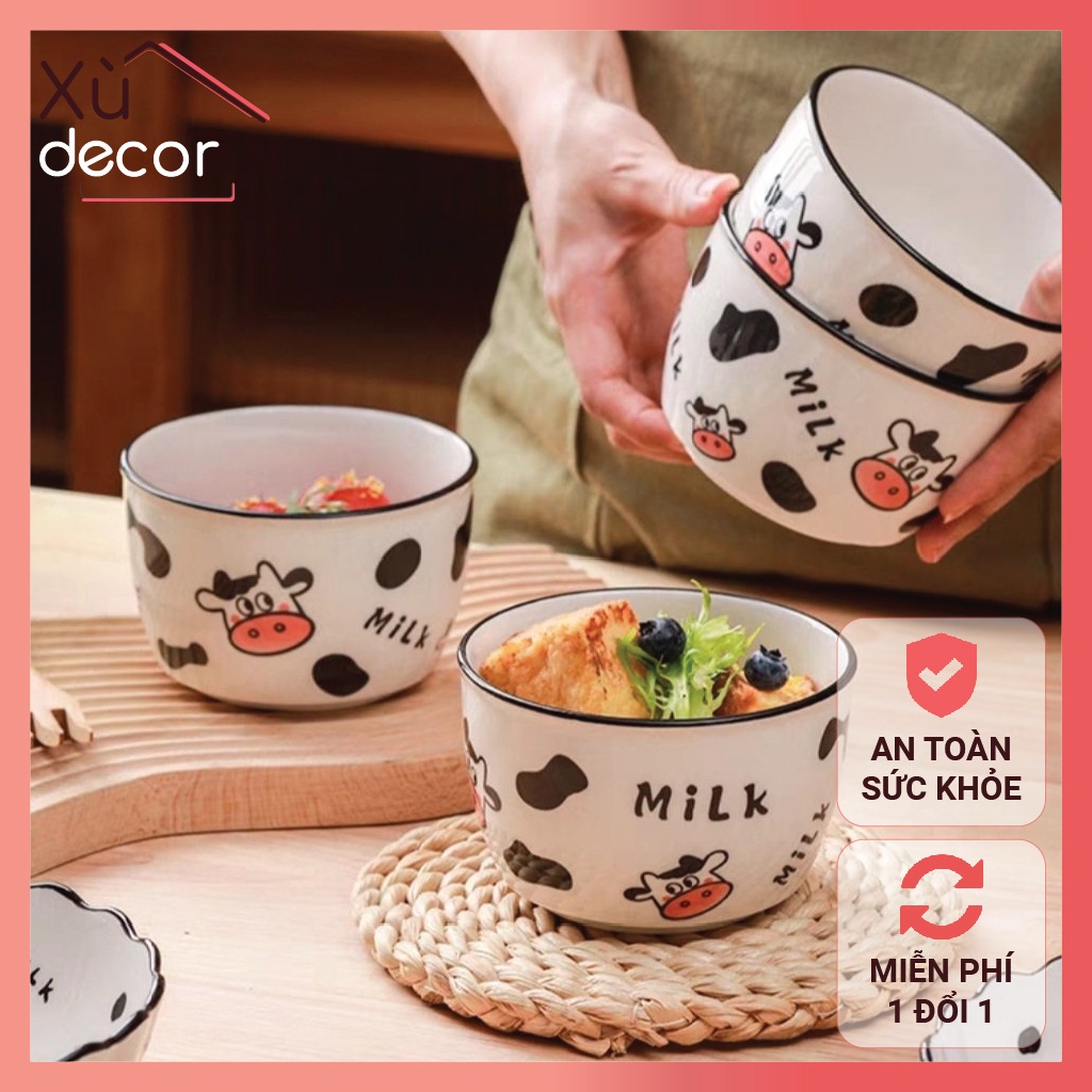 Bát ăn cơm, bát ăn chè sứ hình bò sữa đáng yêu, dùng được với lò vi sóng