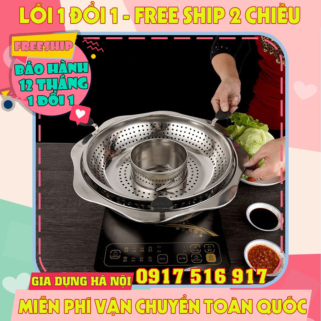 [Hàng Nội Địa] Nồi lẩu xoay inox 2 tầng Hàn Quốc cao cấp,nồi lẩu xoay 2 tầng inox dùng được cả bếp từ và bếp gas