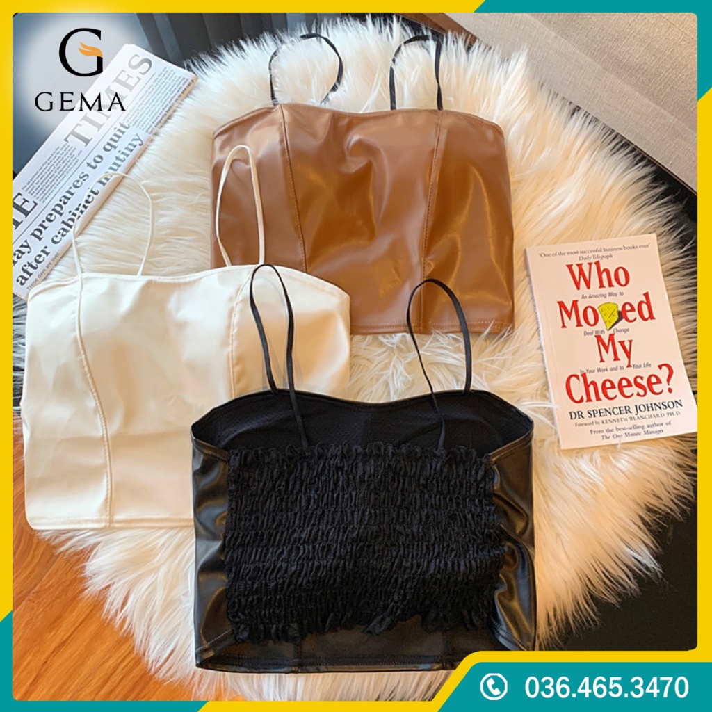 Bra da 2 dây lưng chun siêu co giãn túi zip, Áo croptop da 2 dây có đệm ngực freesize