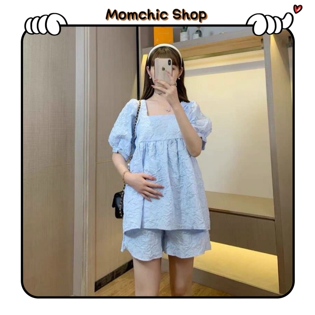 Set Bộ Bầu Babydoll Đũi Nhăn Cao Cấp Chất Liệu Siêu Mịn Mát Cho Mẹ Bầu(Free size 43 - 70Kg)