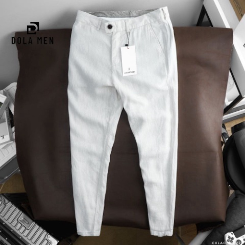 Quần Dài Tây Âu Nam LACOSTE MÀU TRẮNG Vài Đũi Linen Sang Trọng Cao Cấp Dolamen